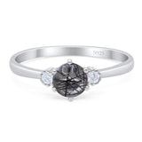 Art Deco Round Natural Stone Three Stone Ring