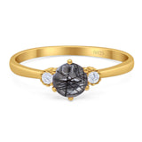 Art Deco Round Natural Stone Three Stone Ring