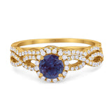 Two Piece Round Natural Stone Twisted Ring