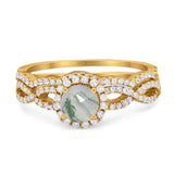Two Piece Round Natural Stone Twisted Ring