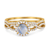 Two Piece Round Natural Stone Twisted Ring