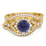 Three Piece Round Natural Stone Leaf Style Ring
