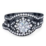Three Piece Round Natural Stone Leaf Style Ring