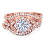 Three Piece Round Natural Stone Leaf Style Ring