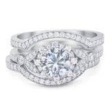 Three Piece Round Natural Stone Leaf Style Ring