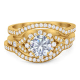 Three Piece Round Natural Stone Leaf Style Ring