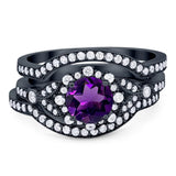 Three Piece Round Natural Stone Leaf Style Ring