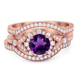 Three Piece Round Natural Stone Leaf Style Ring