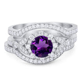 Three Piece Round Natural Stone Leaf Style Ring