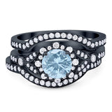 Three Piece Round Natural Stone Leaf Style Ring
