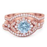 Three Piece Round Natural Stone Leaf Style Ring