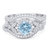 Three Piece Round Natural Stone Leaf Style Ring