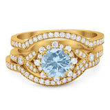 Three Piece Round Natural Stone Leaf Style Ring