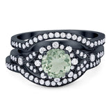 Three Piece Round Natural Stone Leaf Style Ring
