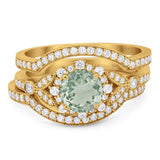 Three Piece Round Natural Stone Leaf Style Ring