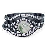 Three Piece Round Natural Stone Leaf Style Ring