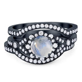 Three Piece Round Natural Stone Leaf Style Ring
