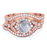 Three Piece Round Natural Stone Leaf Style Ring