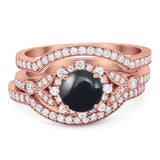 Three Piece Round Natural Stone Leaf Style Ring