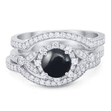Three Piece Round Natural Stone Leaf Style Ring