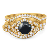 Three Piece Round Natural Stone Leaf Style Ring