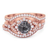 Three Piece Round Natural Stone Leaf Style Ring