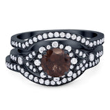 Three Piece Round Natural Stone Leaf Style Ring