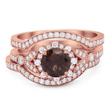 Three Piece Round Natural Stone Leaf Style Ring