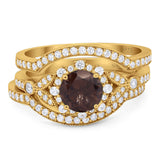 Three Piece Round Natural Stone Leaf Style Ring
