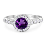 Art Deco Ring Round Natural Amethyst Sparkling Ring 925 Sterling Silver