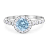 Art Deco Ring Round Natural Aquamarine Sparkling Ring 925 Sterling Silver