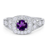 Floral Round Natural Amethyst Split Shank Ring 925 Sterling Silver