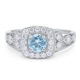 Floral Round Natural Aquamarine Split Shank Ring 925 Sterling Silver