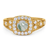 Art Deco Round Natural Stone Split Shank Ring