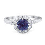 Art Deco Ring Round Lab Alexandrite Flower Ring 925 Sterling Silver