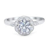 Art Deco Ring Round Moissanite Flower Ring 925 Sterling Silver