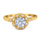 Art Deco Round Natural Stone Flower Ring