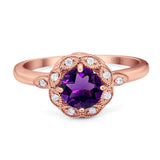 Art Deco Round Natural Stone Flower Ring