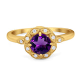 Art Deco Round Natural Stone Flower Ring