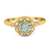 Art Deco Round Natural Stone Flower Ring