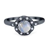 Art Deco Round Natural Stone Flower Ring