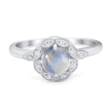 Art Deco Ring Round Natural Moonstone Flower Ring 925 Sterling Silver
