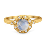 Art Deco Round Natural Stone Flower Ring