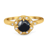 Art Deco Round Natural Stone Flower Ring