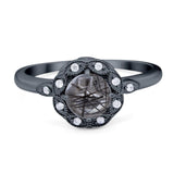 Art Deco Round Natural Stone Flower Ring