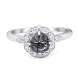 Art Deco Ring Round Natural Rutilated Quartz Flower Ring 925 Sterling Silver