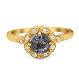 Art Deco Round Natural Stone Flower Ring