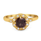 Art Deco Round Natural Stone Flower Ring