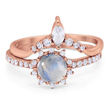 Two Piece Round Natural Stone Chevron Ring