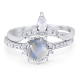 Two Piece Round Natural Stone Chevron Ring